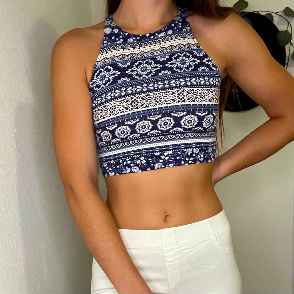 Blue Pattern Crop Top